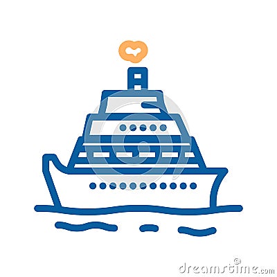 Vector cruise touristic ship. Thin line boat icon illustration for vacation, holidays, summer, ocean touristic activities. Vector Illustration