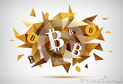 Vector crypto currency, bitcoin faceted banner Vector Illustration