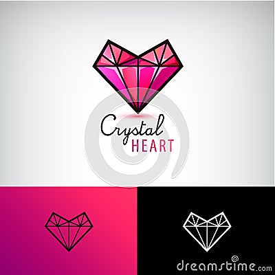 Vector crystal heart icon, jewelry logo. Love, diamond, Vector Illustration