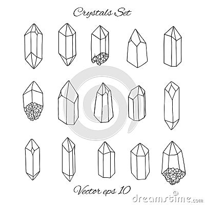 Vector crystals contours set on the white background. Hand drawn Vector Illustration