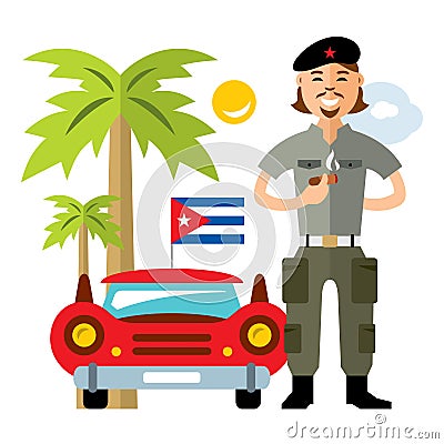 Vector Cuba Travel Concept. Flat style colorful Cartoon illustration. Vector Illustration
