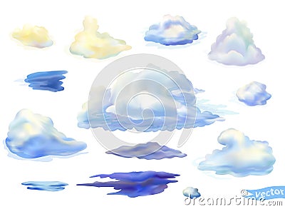 Set of vector isolated clouds in watercolor style. Thunderclouds illustration Vector Illustration