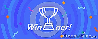 Vector cup. Thin line victory bowl. Trophy super bowl icon. White super cup isolated on blue background. Triumph prize. Stock Photo