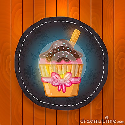 Vector cupcake with chocolate cream. Vector Illustration