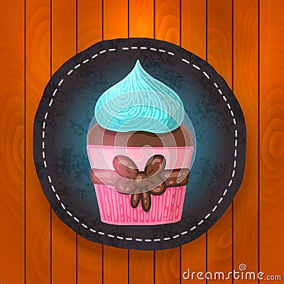 Vector cupcake with chocolate and mint cream. Vector Illustration