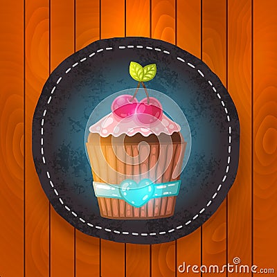 Vector cupcake with cream and cherry. Vector Illustration