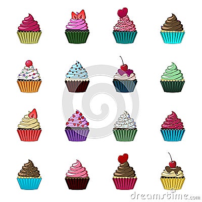 Vector cupcakes and muffins set. Vector Illustration