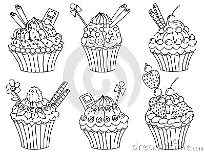 Vector Cupcakes Set, Cupcake Clipart Vector Illustration