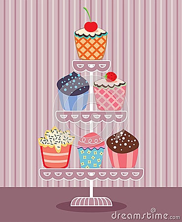 vector cupcakes on a stand Vector Illustration