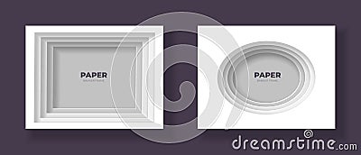 Vector cut out paper frame template set. Ellipse and rectangle frame with easy to recolor and move shadows. Shades of grey color. Stock Photo