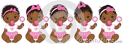 Vector Cute African American Baby Girls with Various Hairstyles Vector Illustration