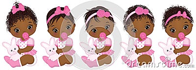 Vector Cute African American Baby Girls with Various Hairstyles Vector Illustration