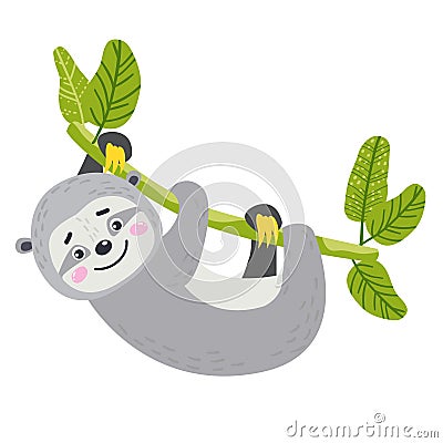 Vector cute African animal. Sloth. Vector Illustration