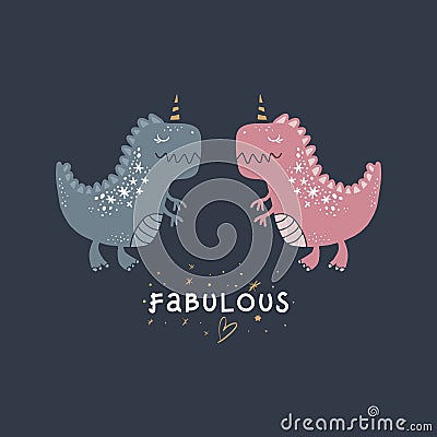Vector cute baby dinosaurs art. Nursery illustration Cartoon Illustration