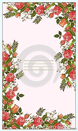 Vector cute, beautiful roses postcard. Vector Illustration