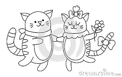 Vector cute black and white cats pair. Loving animal couple illustration. Love relationship or family concept. Hugging kittens Vector Illustration