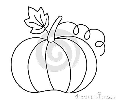 Vector cute black and white pumpkin. Autumn vegetable. Outline squash. Funny veggie harvest line illustration. Traditional Vector Illustration