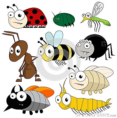 Vector cute bugs and insects isolated Vector Illustration