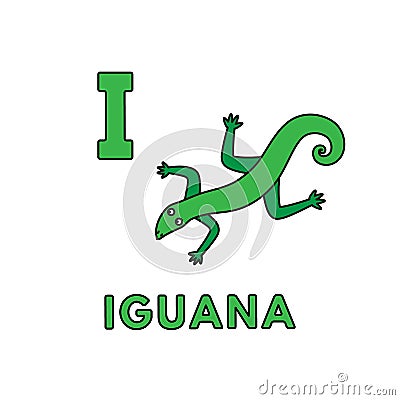 Vector Cute Cartoon Animals Alphabet. Iguana Illustration Vector Illustration