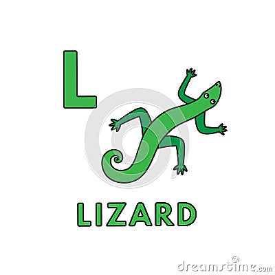 Vector Cute Cartoon Animals Alphabet. Lizard Illustration Vector Illustration