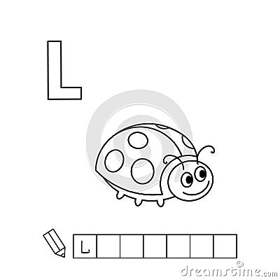 Vector Cute Cartoon Animals English Alphabet. Ladybug Coloring Pages Vector Illustration