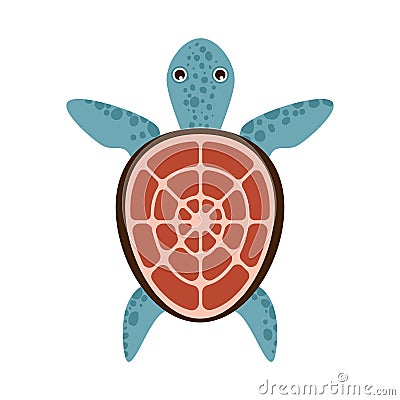 Vector cute cartoon blue turtle with red shell isolated on white background. Vector illustration EPS.10 Vector Illustration