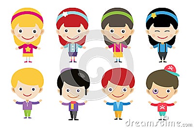 Vector cute cartoon boys and girls together Vector Illustration