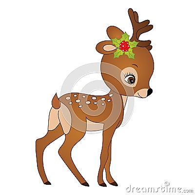 Vector Cute Cartoon Christbaby Deer. Vector Fawn Vector Illustration