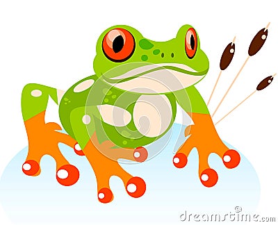 Vector Cute Cartoon Friendly Frog, Colorful Cartoon Illustration