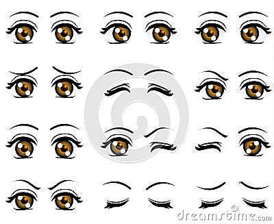 Vector cute cartoon girl eyes in different emotion Stock Photo