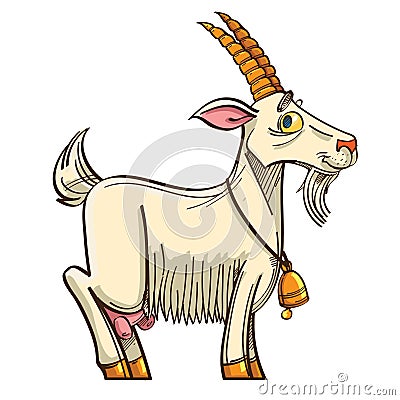 Vector cute cartoon goat with bell Cartoon Illustration