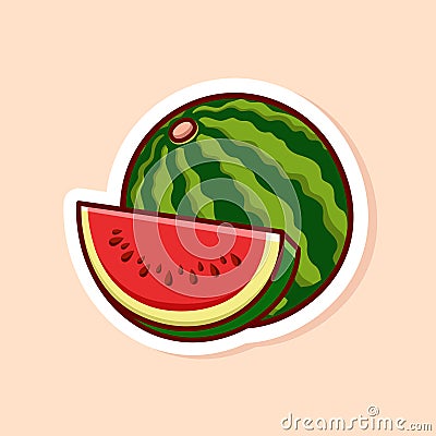 vector cute cartoon of green slice and single watermelon isolated Vector Illustration