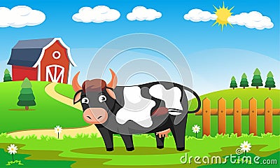 Happy Cows at Farm Sanctuary Vector Illustration