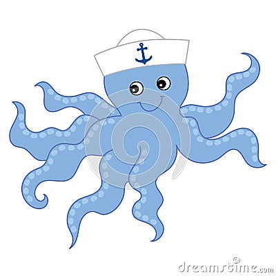 Vector Cute Cartoon Octopus Vector Illustration