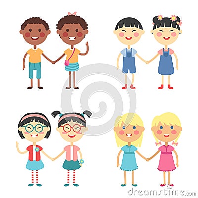 Vector cute cartoon twins brothers and sisters Vector Illustration