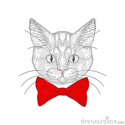 Vector cute cat portrait. Hand drawn hipster kitty head Vector Illustration