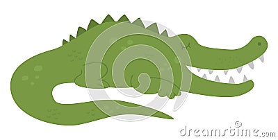 Vector cute crocodile isolated on white background. Funny tropical exotic African animal illustration. Bright flat picture for Vector Illustration