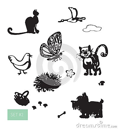 Vector cute domestic animals set. Vector Illustration