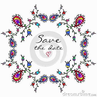 Vector cute doodle colorful floral frame Vector Illustration