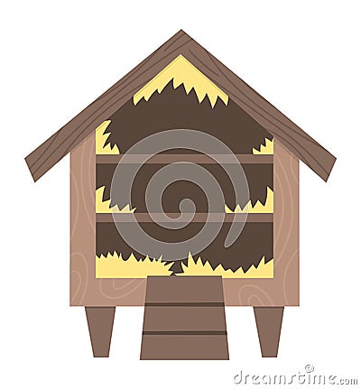 Vector cute empty roost icon. Funny perch illustration for kids. Farm or garden birds house isolated on white background. Hen-coop Vector Illustration