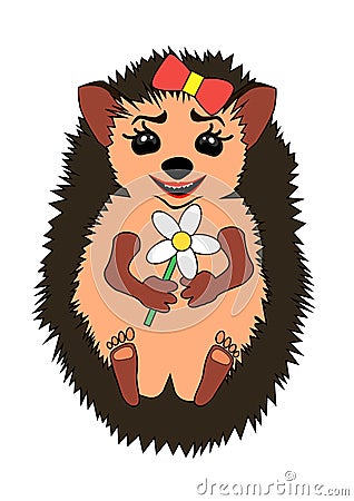 Vector cute hedgehog standing and smilling with flower Stock Photo