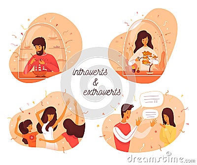 Vector cute illustration introverts and extroverts Cartoon Illustration