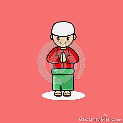 Vector cute islamic characters apologizing in Islamic new year Vector Illustration