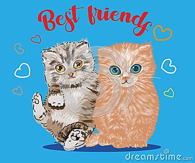 Vector cute kittens. Funny best friends Vector Illustration