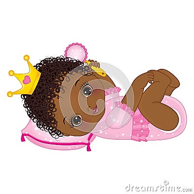 Vector Cute African American Baby Girl Dressed as Princess Vector Illustration