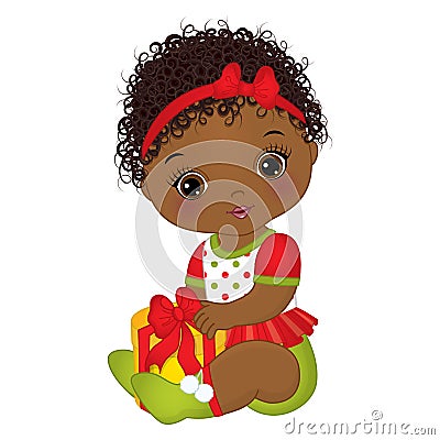 Vector Cute African American Baby Girl Wearing Christmas Clothes Vector Illustration