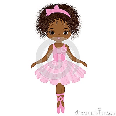 Vector African American Beautiful Ballerina Dancing. Vector Ballerina Vector Illustration