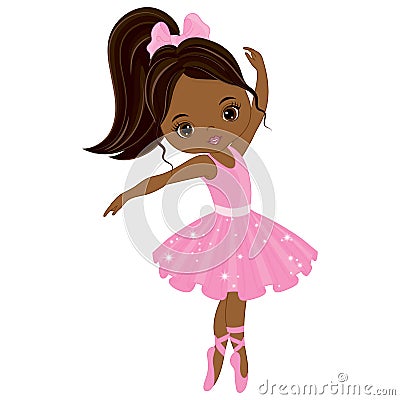 Vector Cute Little African American Ballerina Dancing Vector Illustration