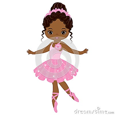 Vector African American Beautiful Ballerina Dancing. Vector Ballerina Vector Illustration