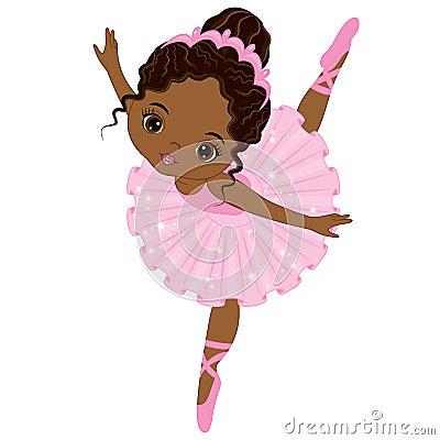 Vector Cute Little African American Ballerina Dancing Vector Illustration